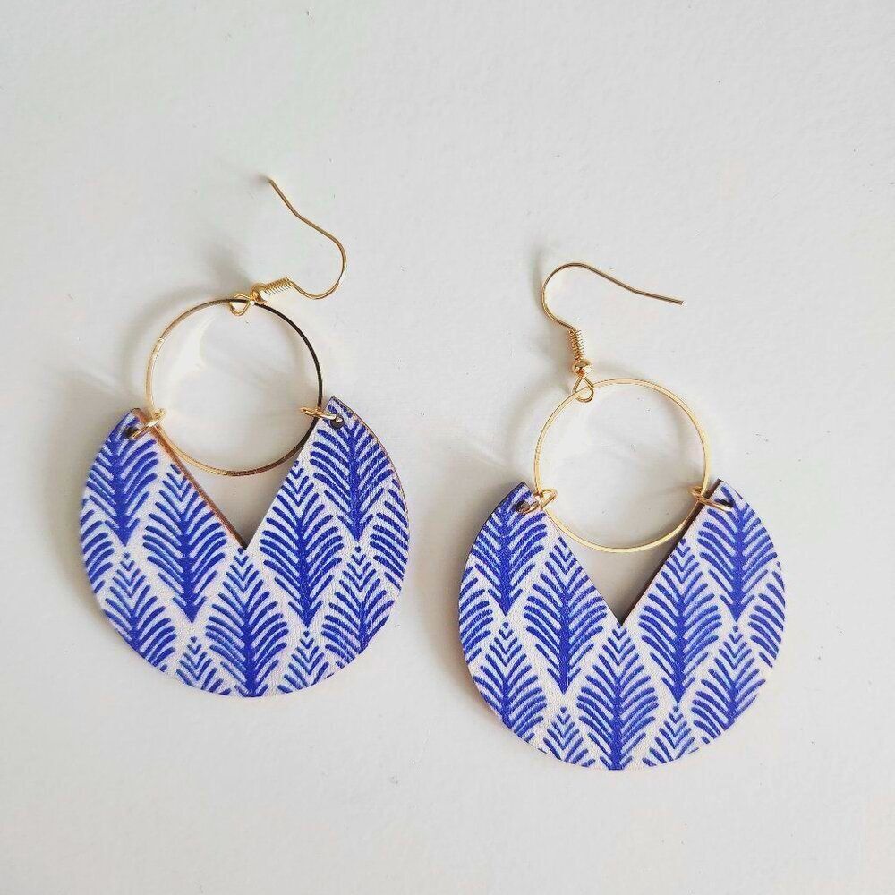 {2/$30} New Blue & White Wood Statement Earrings. Boho Cottage Coastal Cowgirl
